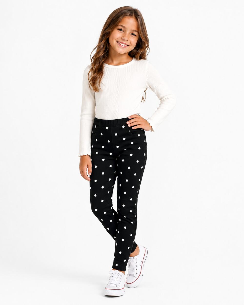 Member's Mark Girls Polka Dot Jeggings Black White Pull-On Pants Size 8 NWOT